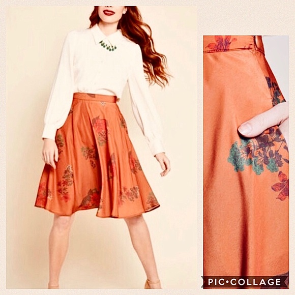 Modcloth Dresses & Skirts - ModCloth A-Line Orange Floral High Waisted Skirt